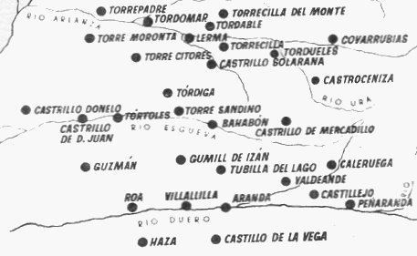 Mapa de los lugares fortificados en la provincia de Burgos